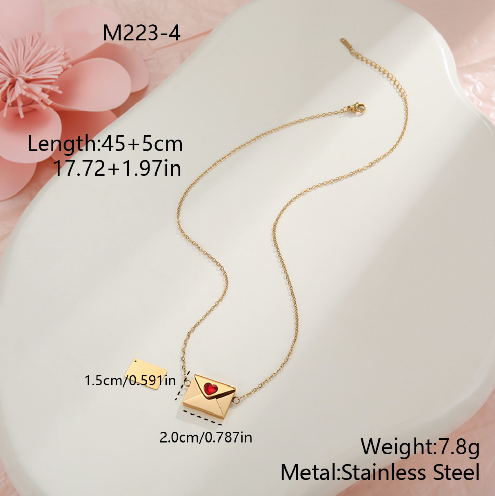 MYK2034-Valentine's Day gift: Heart-shaped envelope stainless steel necklace with DIY engraving pendant