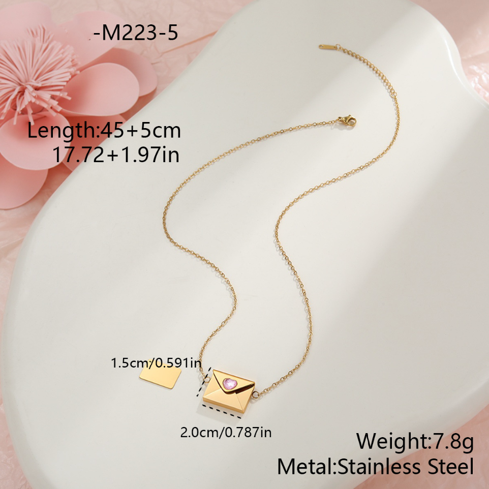 MYK2034-Valentine's Day gift: Heart-shaped envelope stainless steel necklace with DIY engraving pendant