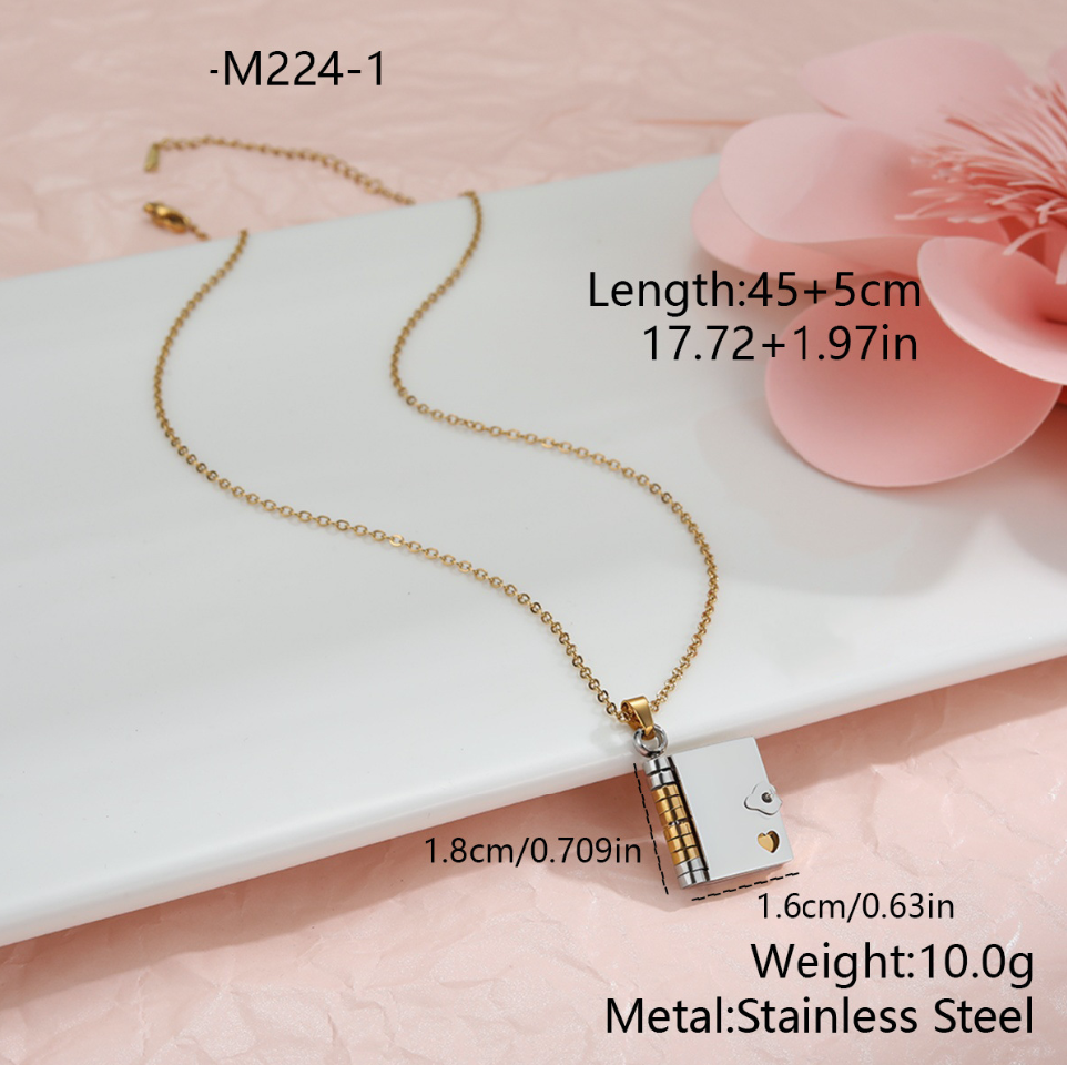 MYK2034-Valentine's Day gift: Heart-shaped envelope stainless steel necklace with DIY engraving pendant