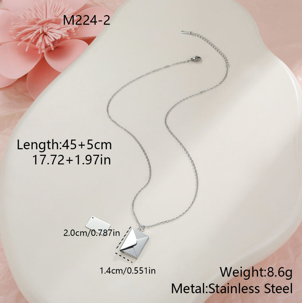 MYK2034-Valentine's Day gift: Heart-shaped envelope stainless steel necklace with DIY engraving pendant