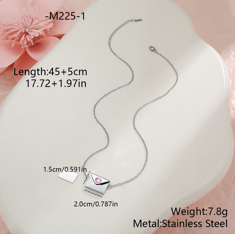 MYK2034-Valentine's Day gift: Heart-shaped envelope stainless steel necklace with DIY engraving pendant