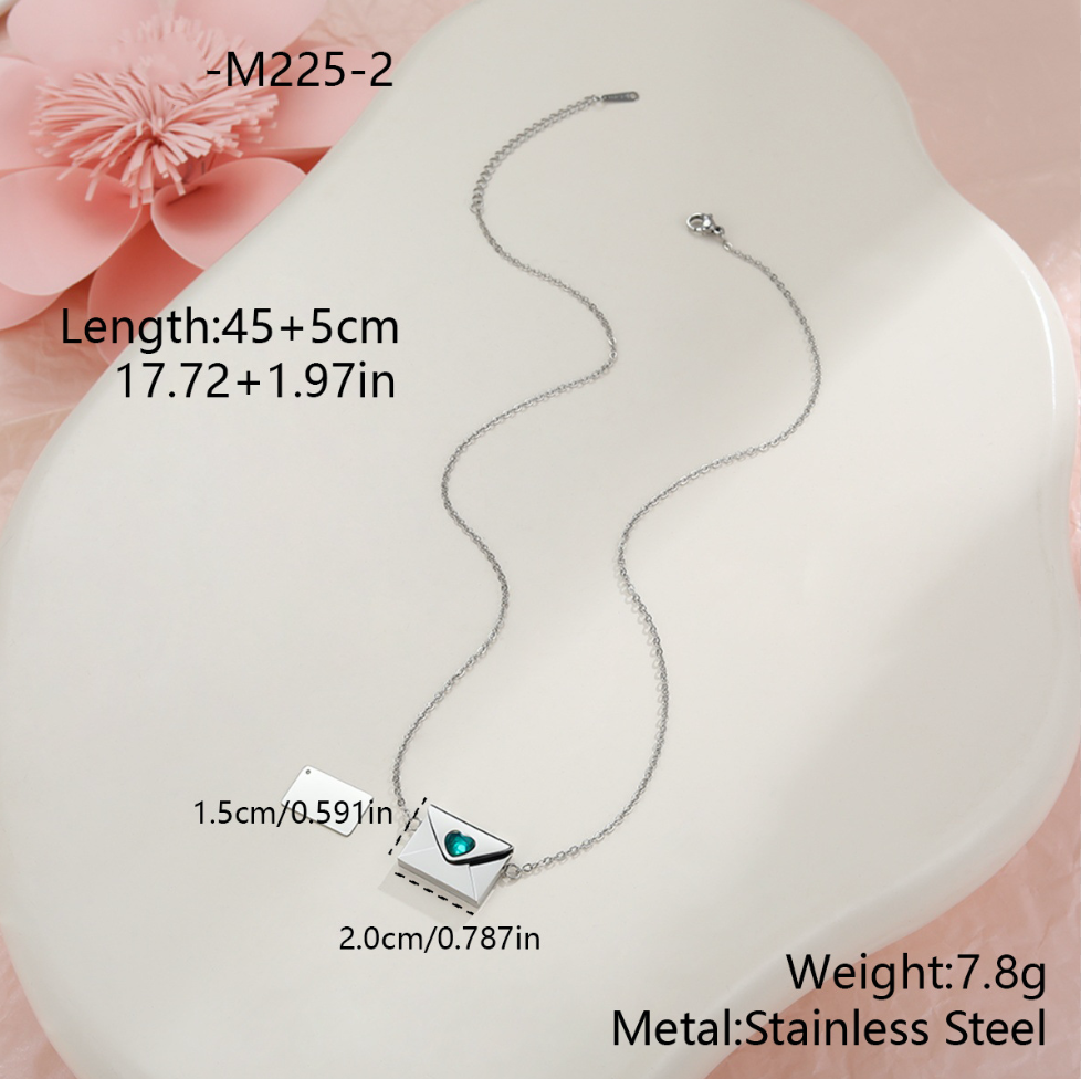 MYK2034-Valentine's Day gift: Heart-shaped envelope stainless steel necklace with DIY engraving pendant