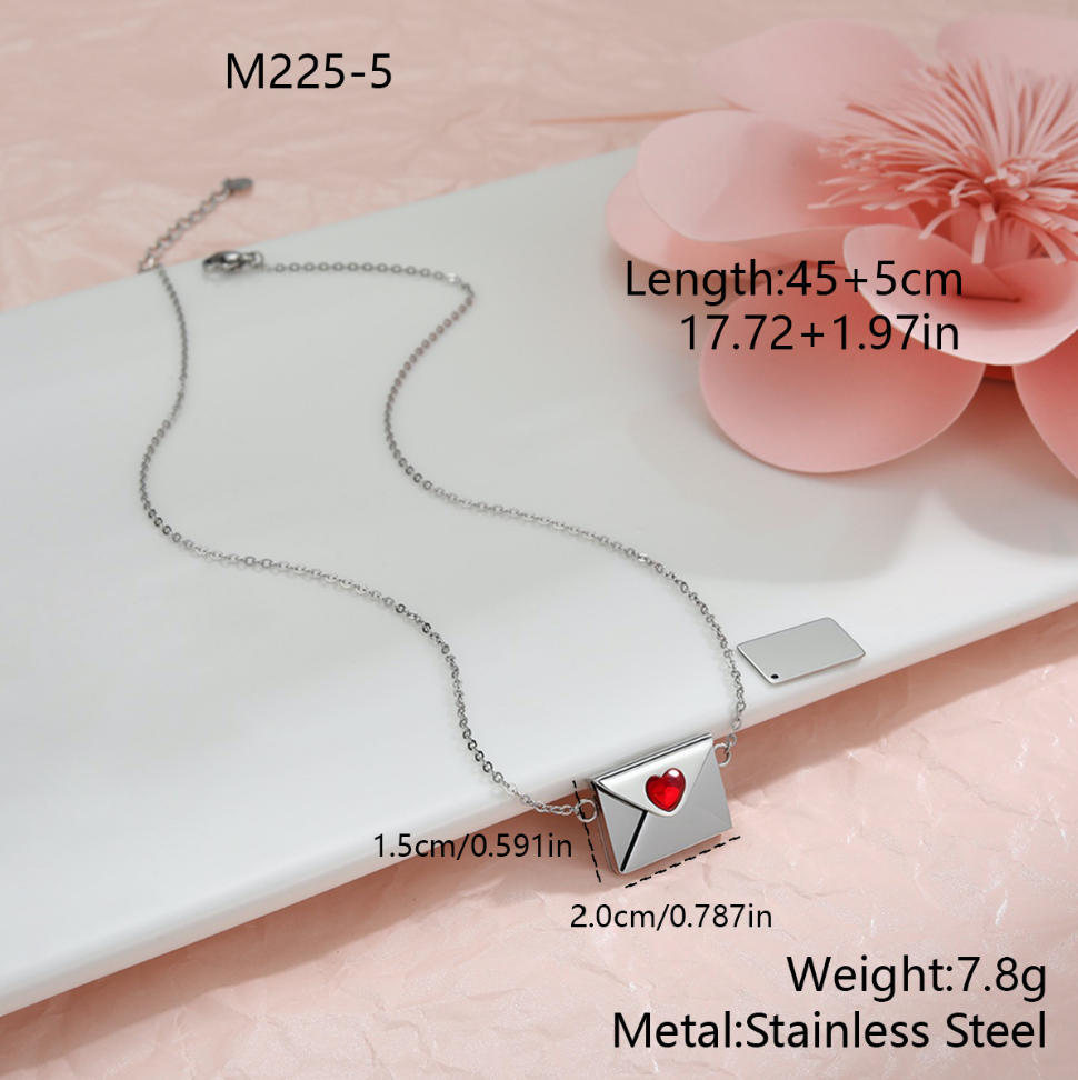 MYK2034-Valentine's Day gift: Heart-shaped envelope stainless steel necklace with DIY engraving pendant