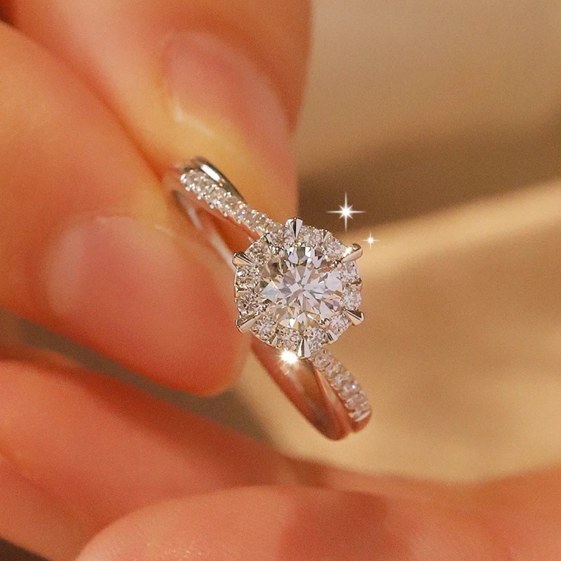 Imitation silver moissanite ring, 1-carat adjustable ring
