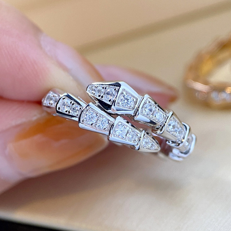 High-end micro-paved zircon and full diamond snake ring