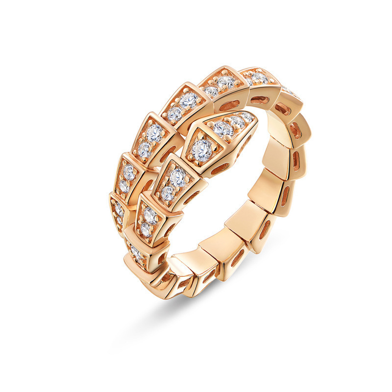 High-end micro-paved zircon and full diamond snake ring