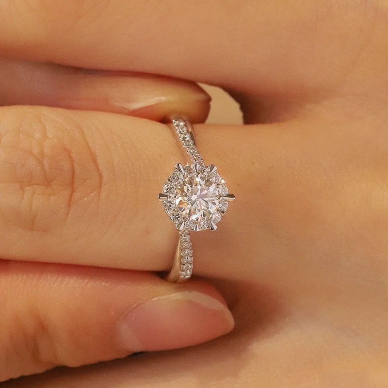 Imitation silver moissanite ring, 1-carat adjustable ring