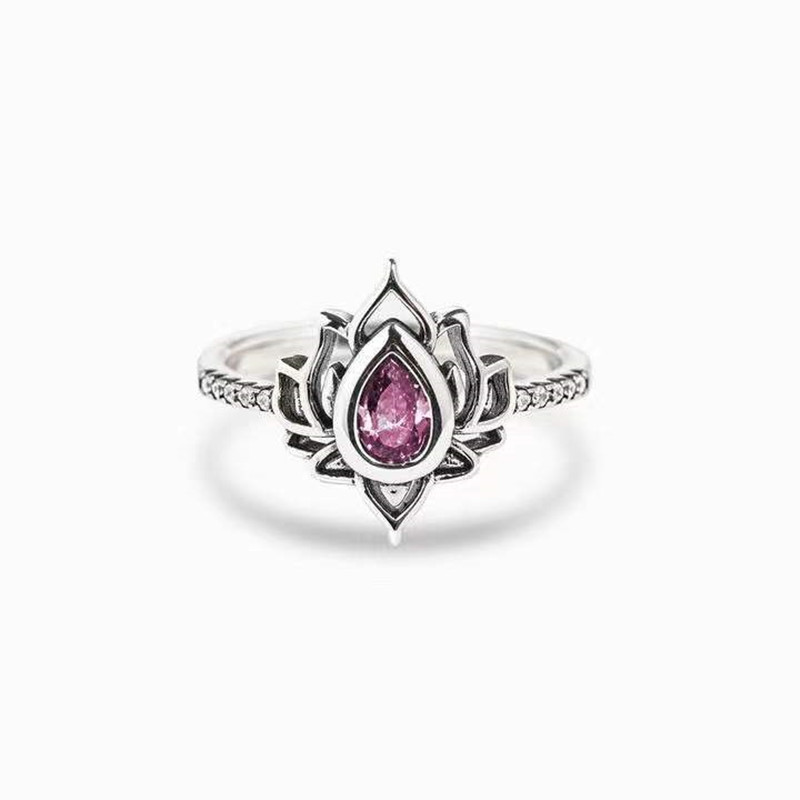 Lotus Flower Ring - Fashionable Vintage Style with Zircon Inlay