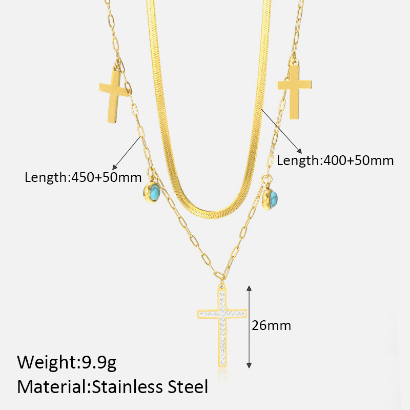 MYK2044-Three-layer pearl starfish pendant necklace, vintage seashell stainless steel necklace