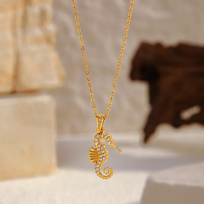 MYK2050-Stainless Steel Diamond-Studded Ocean Series High-End Necklace