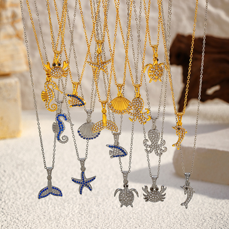 MYK2050-Stainless Steel Diamond-Studded Ocean Series High-End Necklace