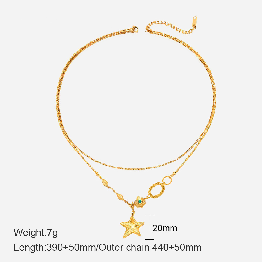MYK2044-Three-layer pearl starfish pendant necklace, vintage seashell stainless steel necklace