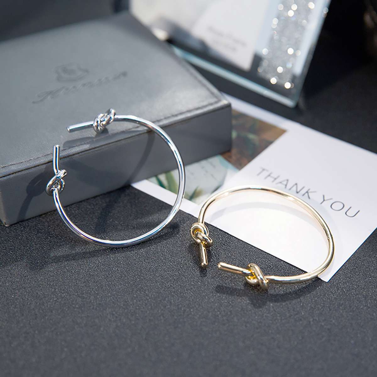 Geometric Opening Knotted Couple Copper Bangle