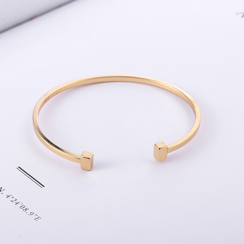 Copper Geometric Square Versatile Open Bangle in Gold and Silver
