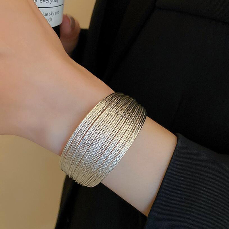 Niche Metallic Multi-Layer Geometric Open Bangle