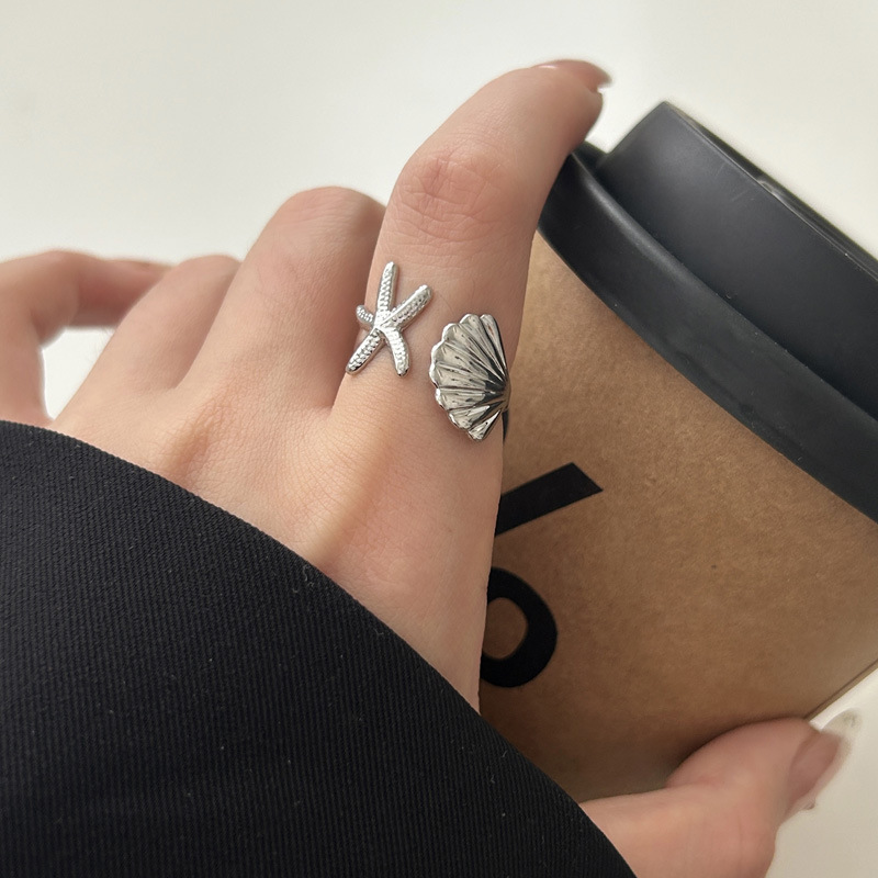 Trendy starfish shell design open ring