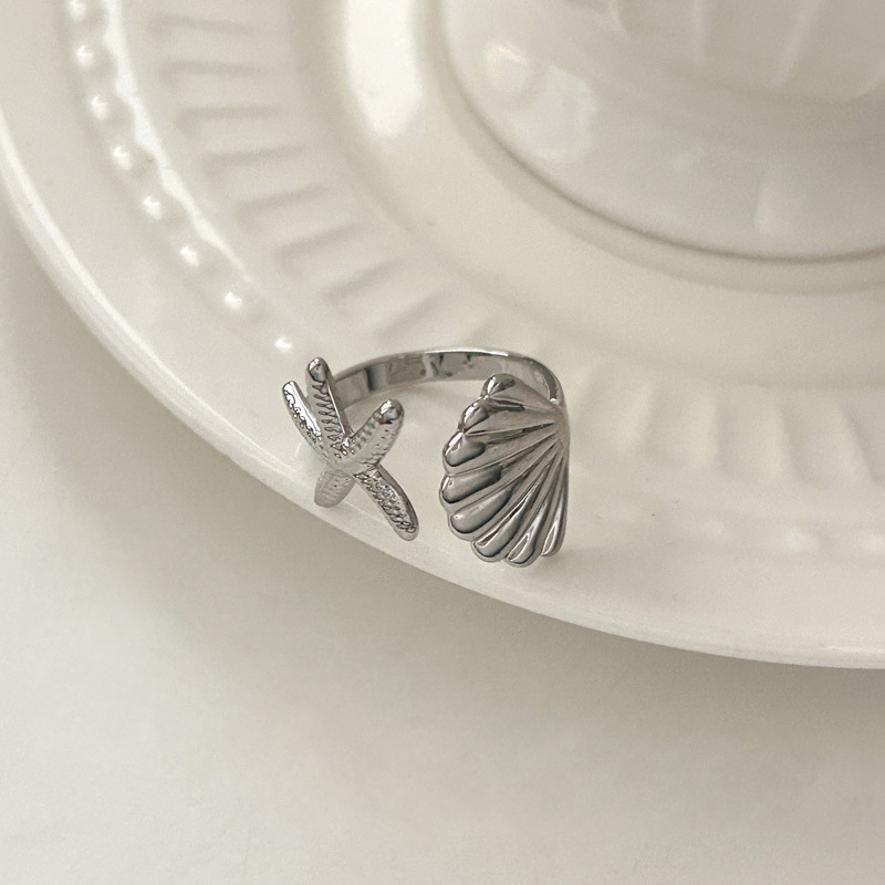 Trendy starfish shell design open ring