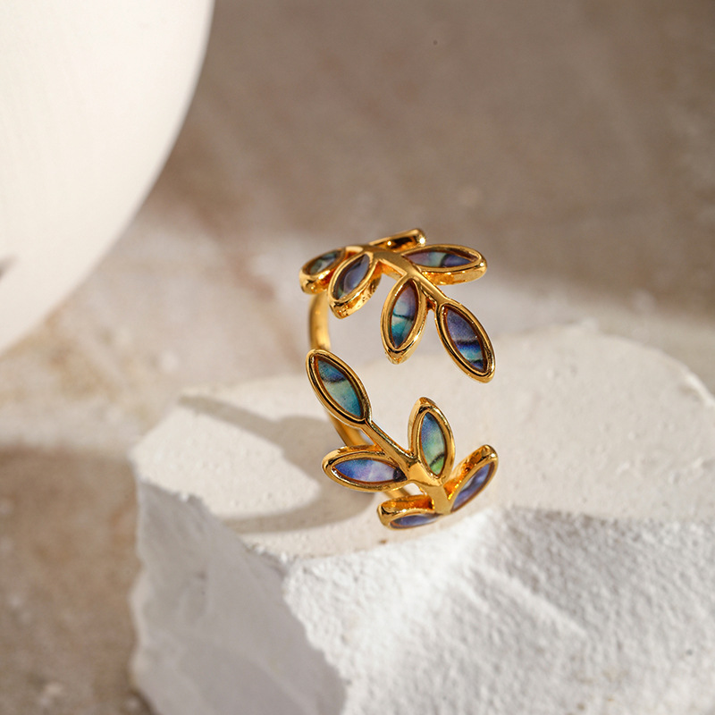 MYK2063-Original Vintage Enamel Leaf Opening Ring