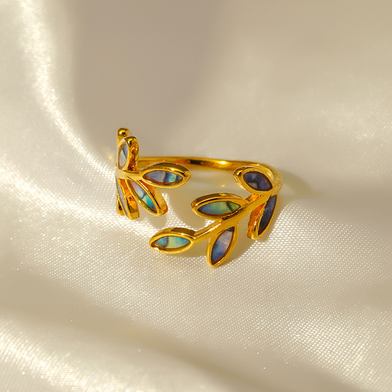 MYK2063-Original Vintage Enamel Leaf Opening Ring
