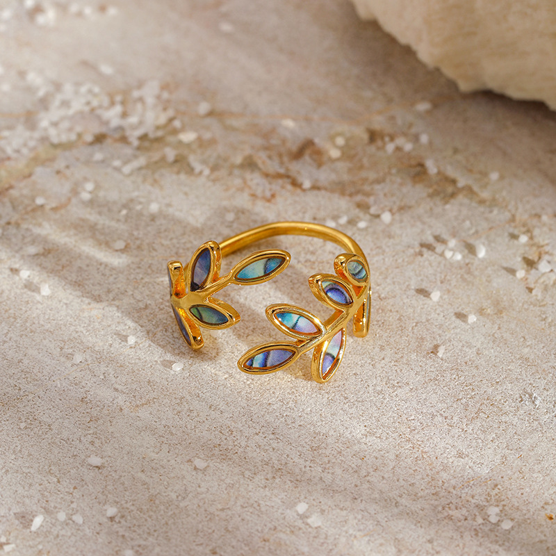 MYK2063-Original Vintage Enamel Leaf Opening Ring