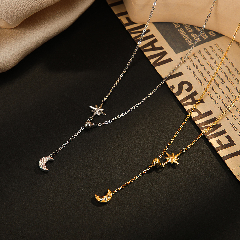 MYK2081-14K Gold Plated Fashionable Star and Moon Stainless Steel Pendant Jewelry