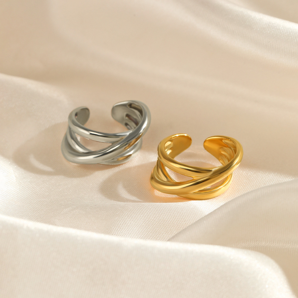 MYK2079-Striped stainless steel minimalist and stylish adjustable ring