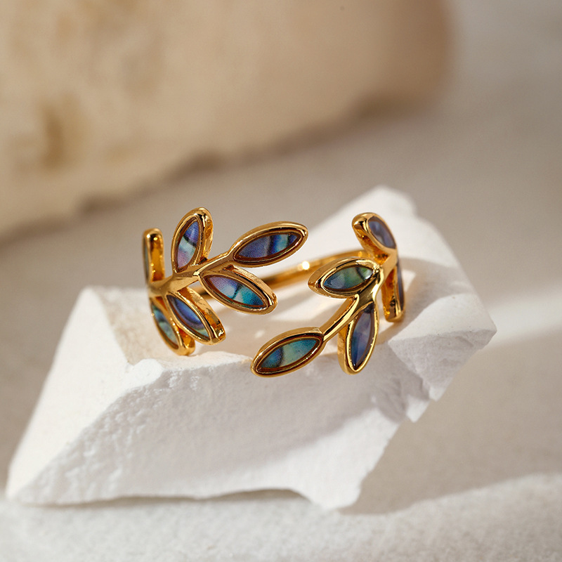 MYK2063-Original Vintage Enamel Leaf Opening Ring