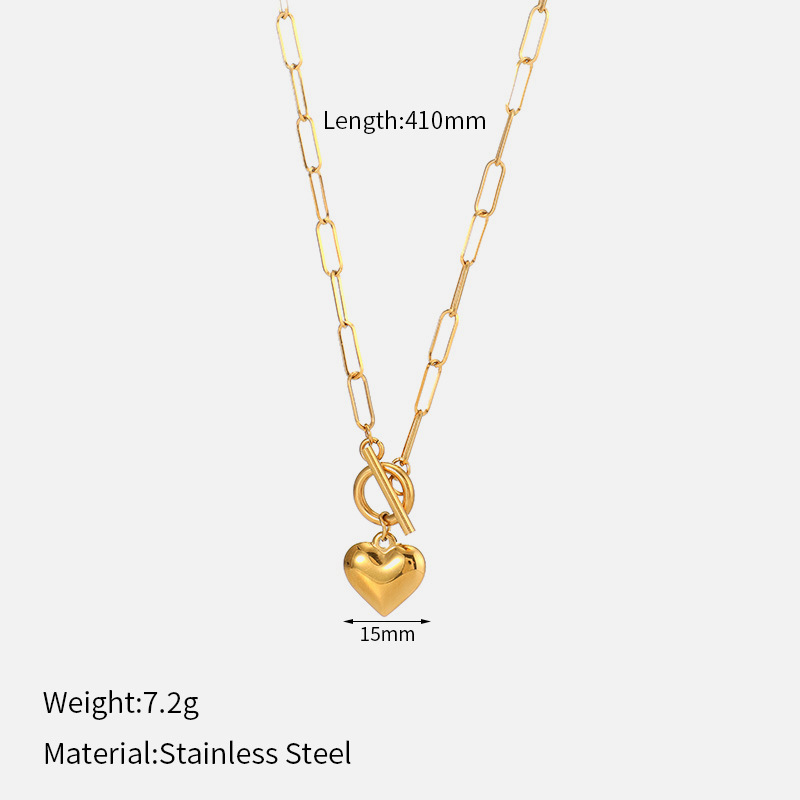 MYK2111-Stainless steel gold heart pendant necklace with unique OT clasp clavicle chain