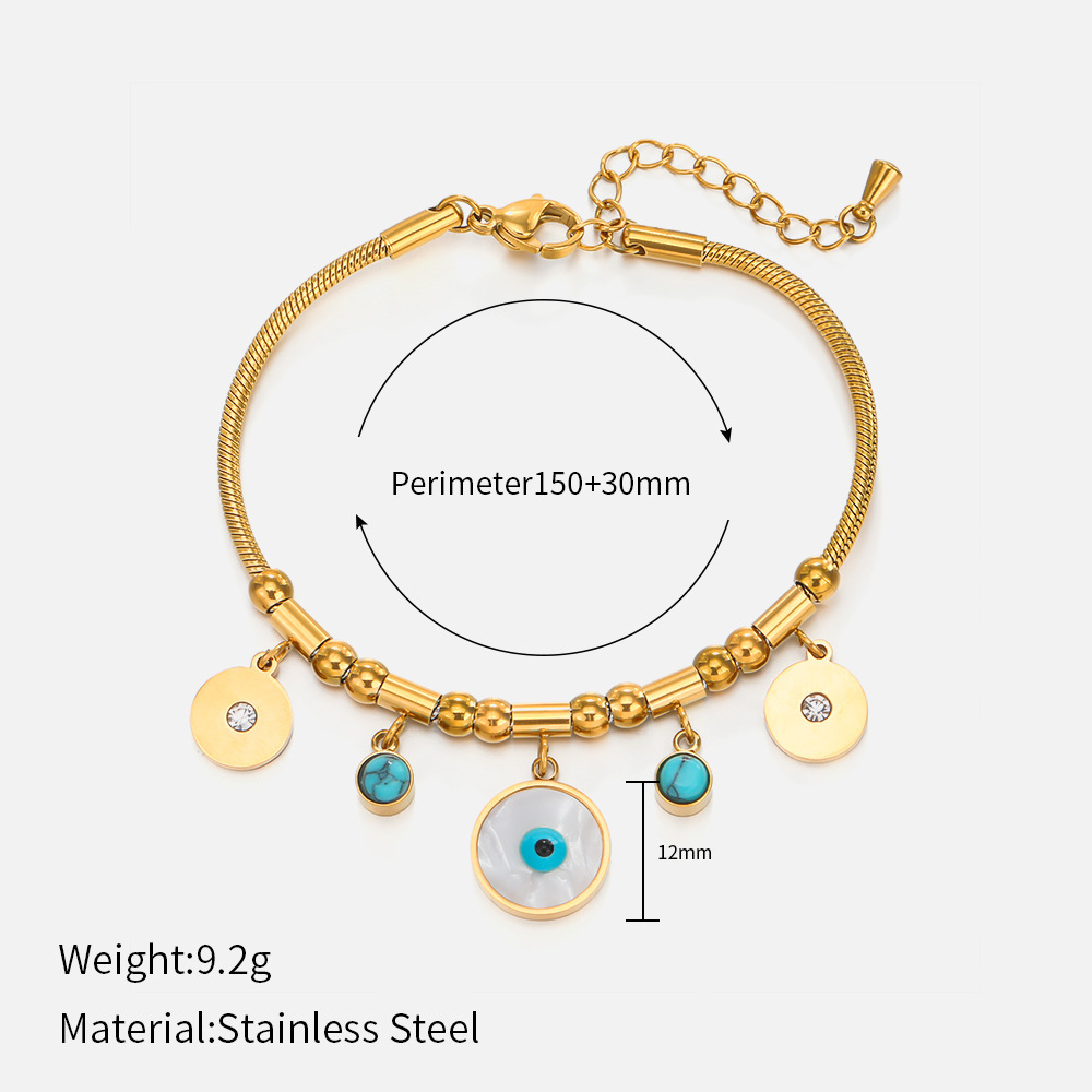 MYK2151-Floral-patterned, stylish turquoise 18K gold-plated stainless steel bracelet