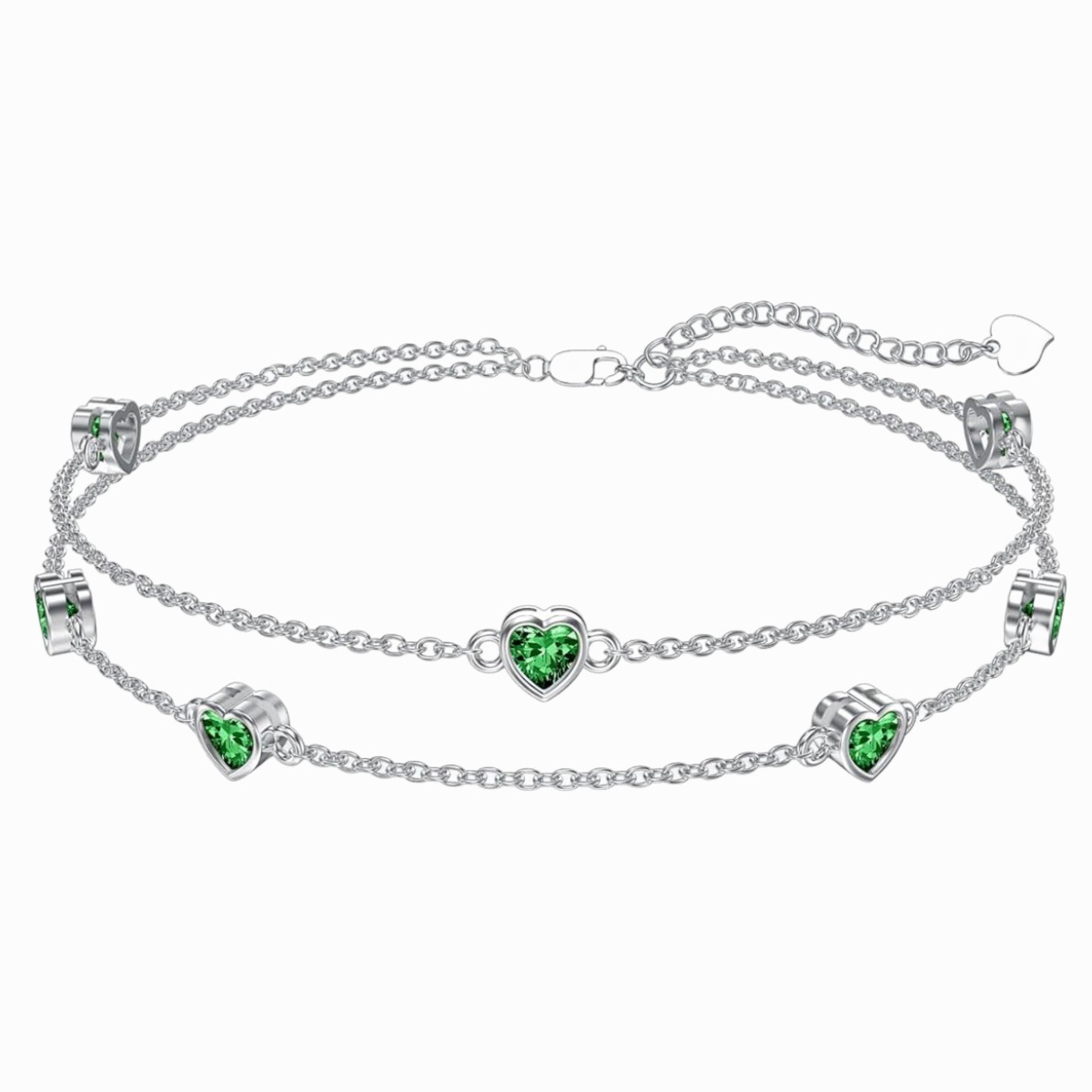 Stylish Double-Layer Heart-Shaped Green Zirconia Bracelet