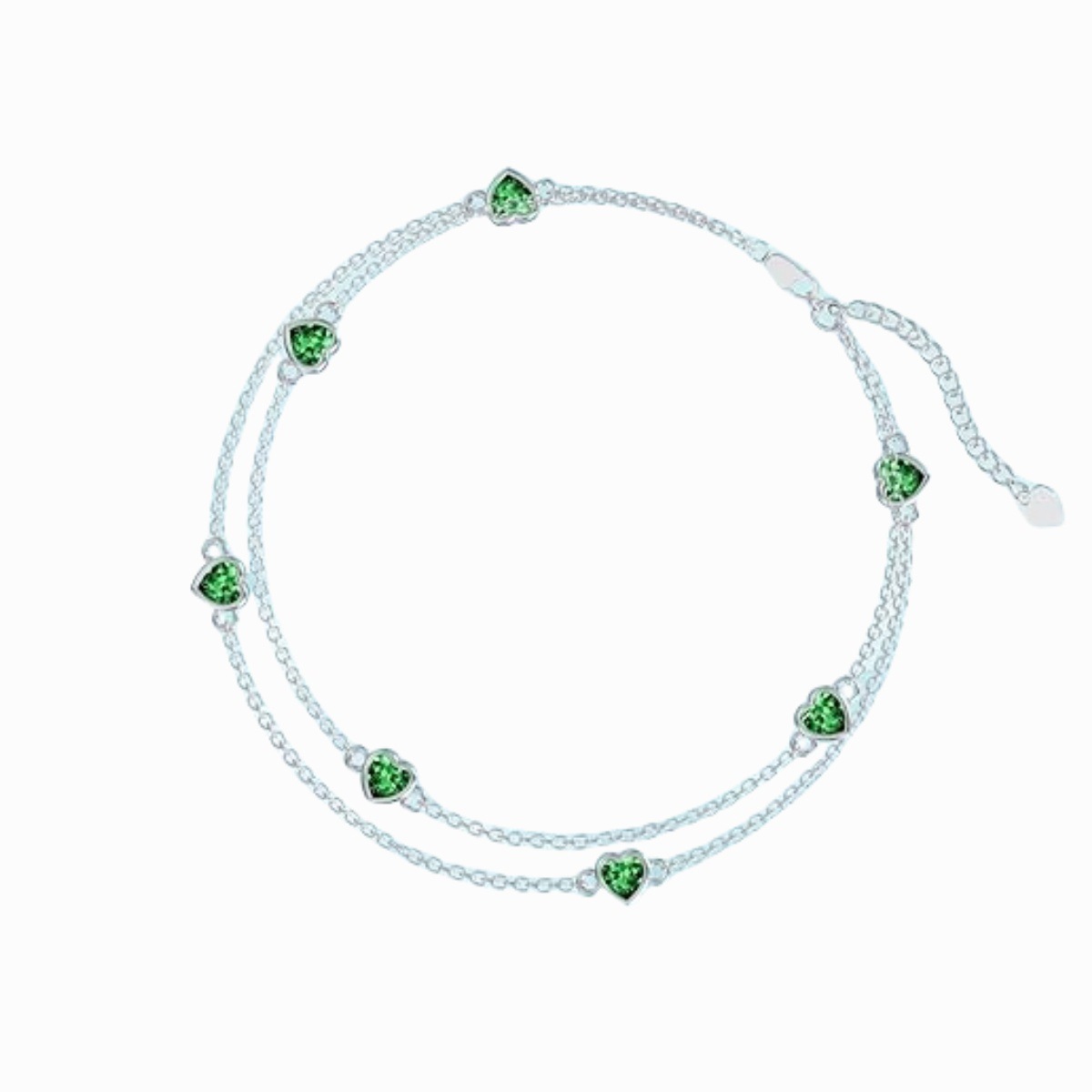 Stylish Double-Layer Heart-Shaped Green Zirconia Bracelet