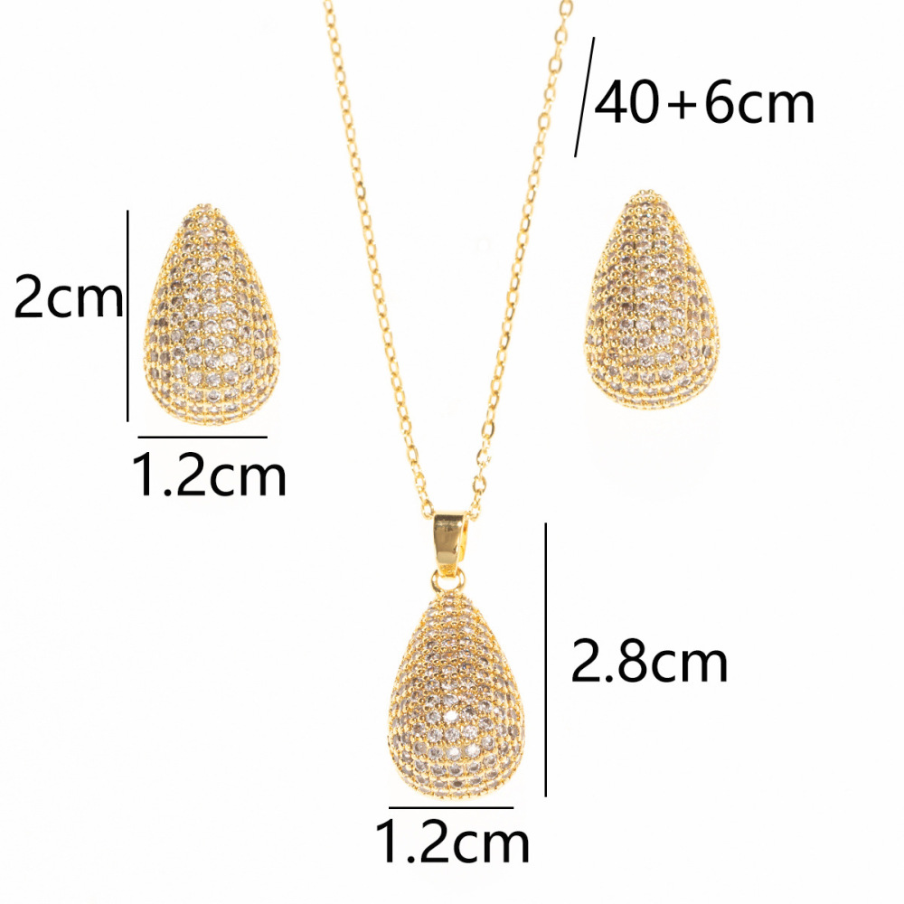 Trendy Teardrop-Shaped Zirconia Silver Needle Earrings and Necklace Set