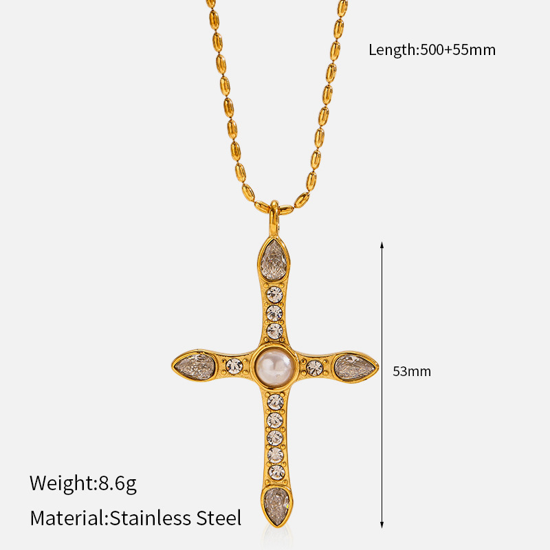 MYK2518-Stainless steel cross-shaped diamond clavicle chain
