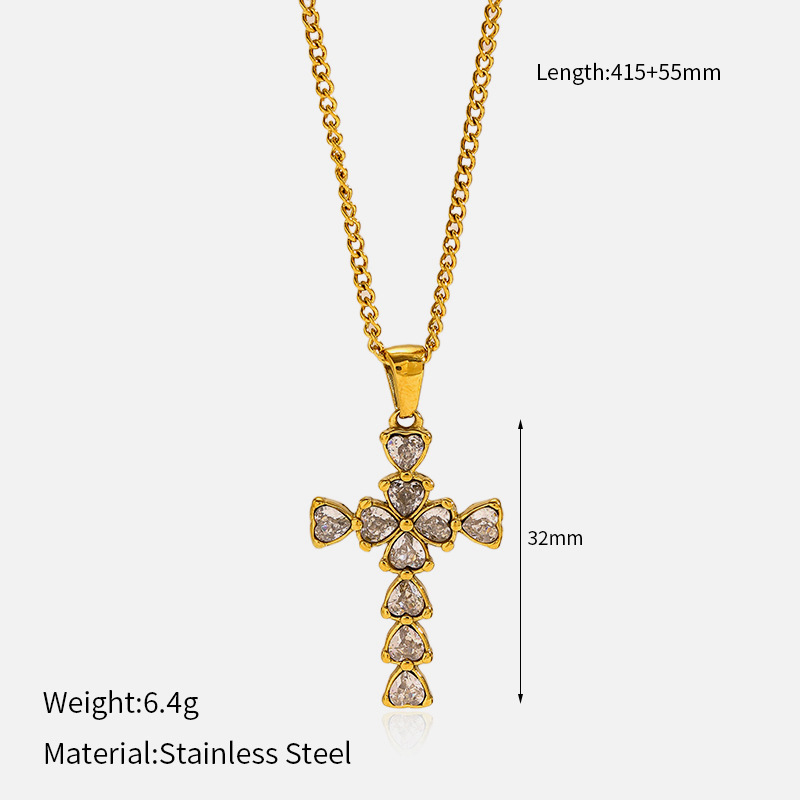 MYK2518-Stainless steel cross-shaped diamond clavicle chain