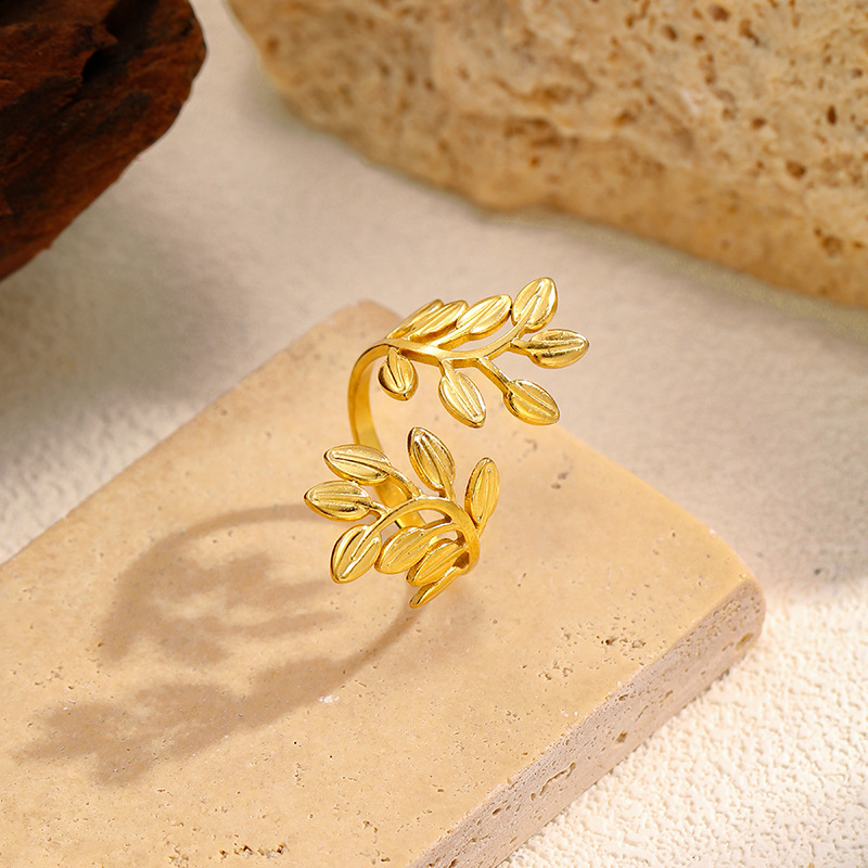 MYK2522-Open Stainless Steel Leaf Ring