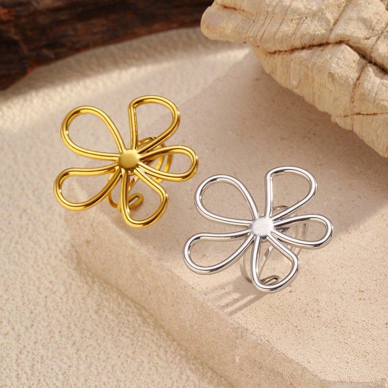 MYK2530-Stainless steel floral openwork geometric ring