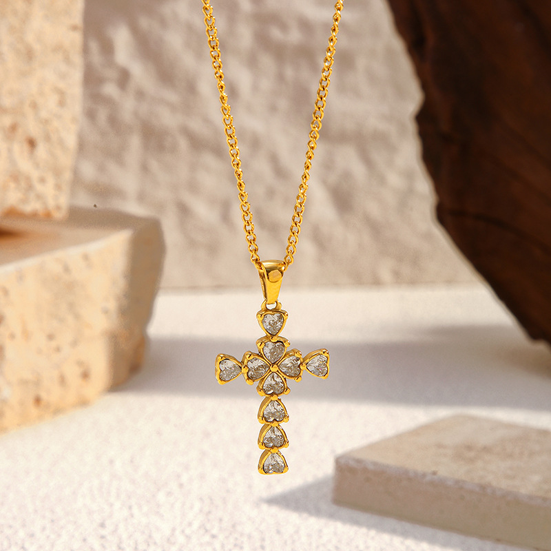 MYK2518-Stainless steel cross-shaped diamond clavicle chain