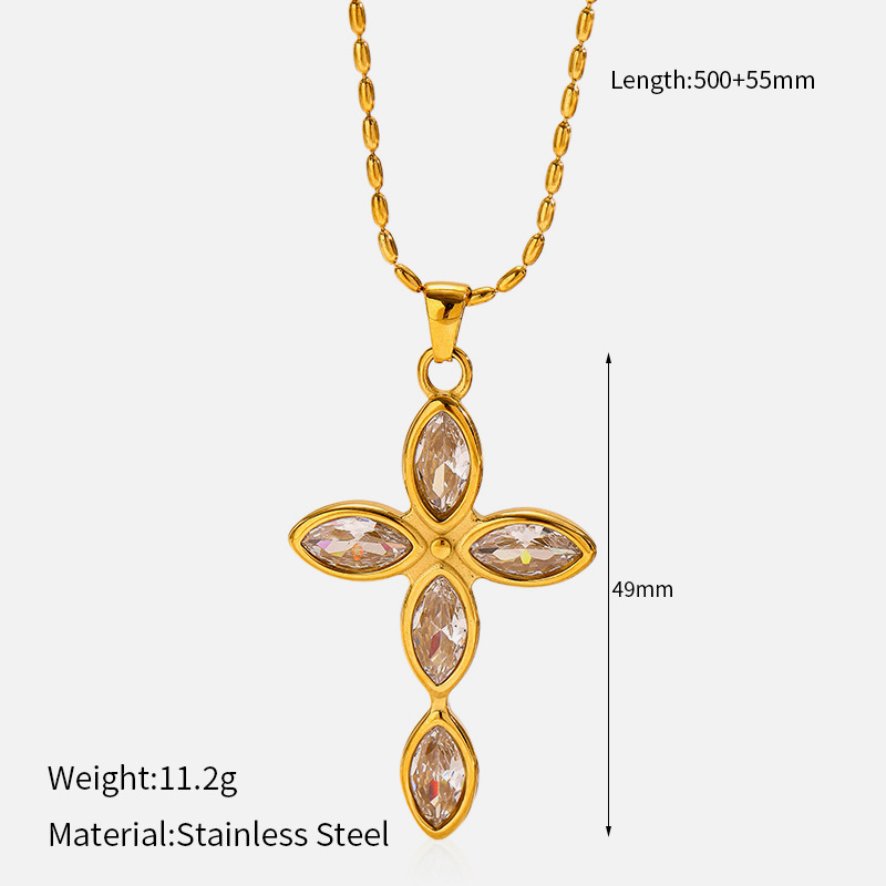 MYK2518-Stainless steel cross-shaped diamond clavicle chain