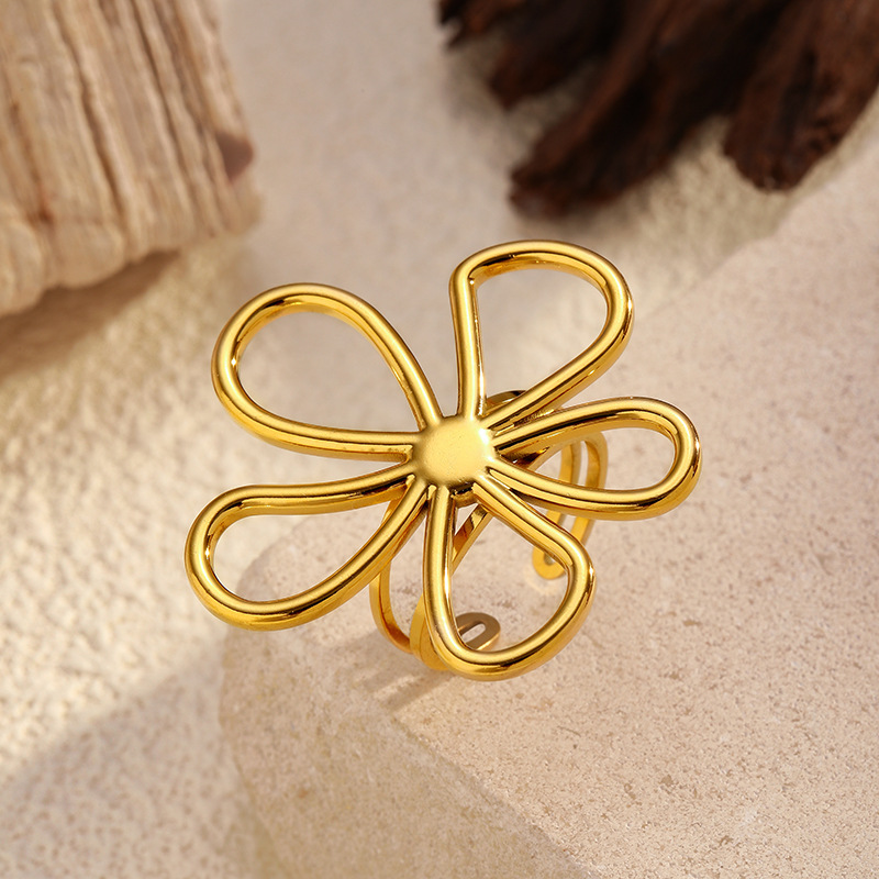 MYK2530-Stainless steel floral openwork geometric ring