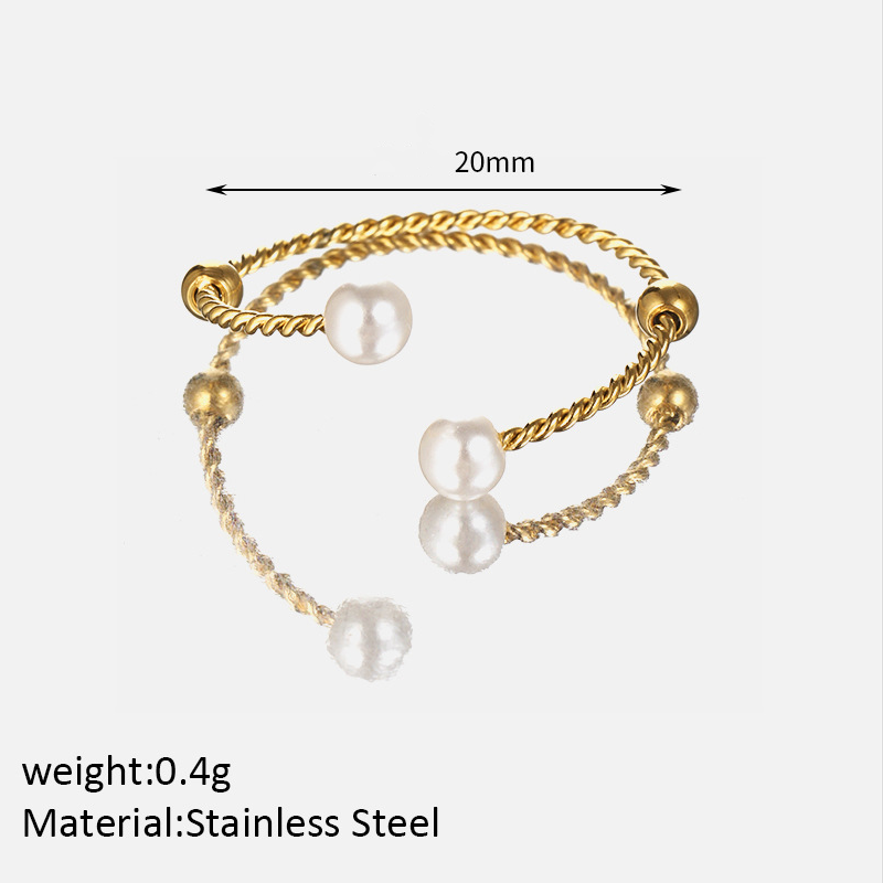 MYK2499-Pearl Stainless Steel Open Ring