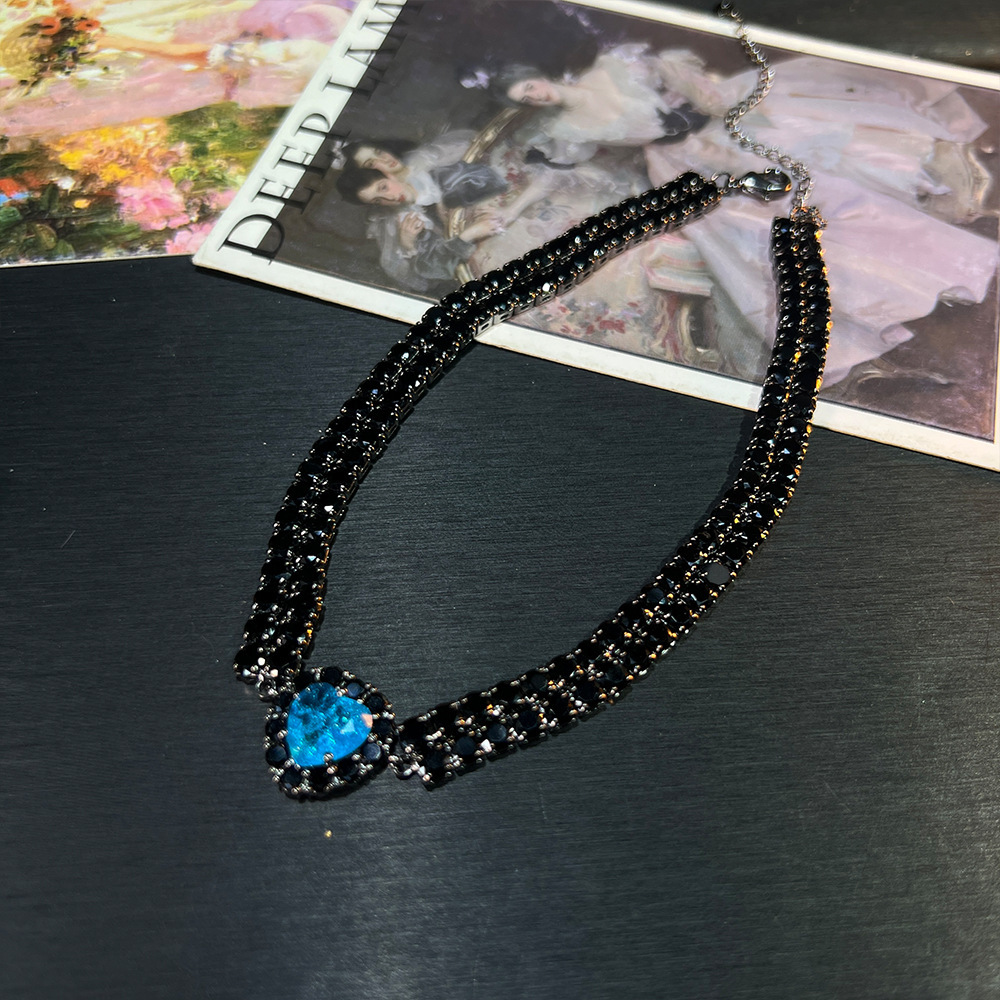MYK2545-Sweet and cool style clavicle chain heart ice flower zircon high-end necklace and earrings