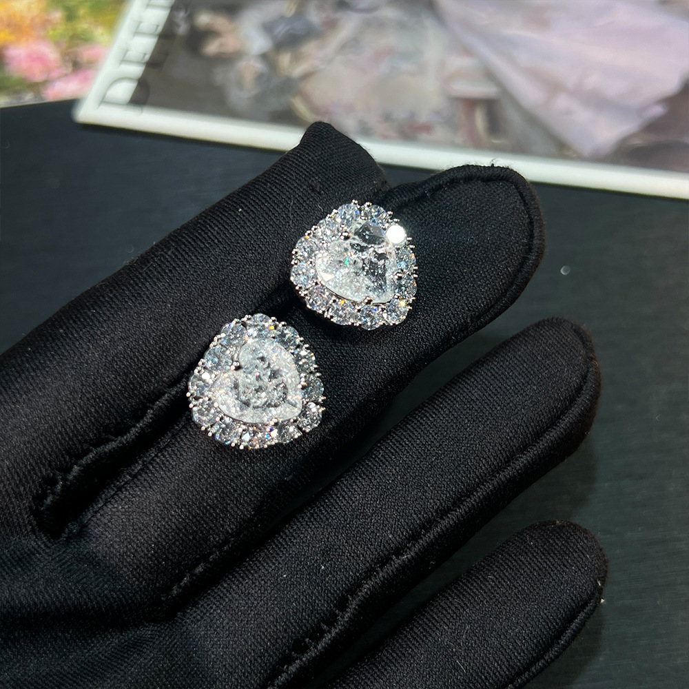 MYK2545-Sweet and cool style clavicle chain heart ice flower zircon high-end necklace and earrings