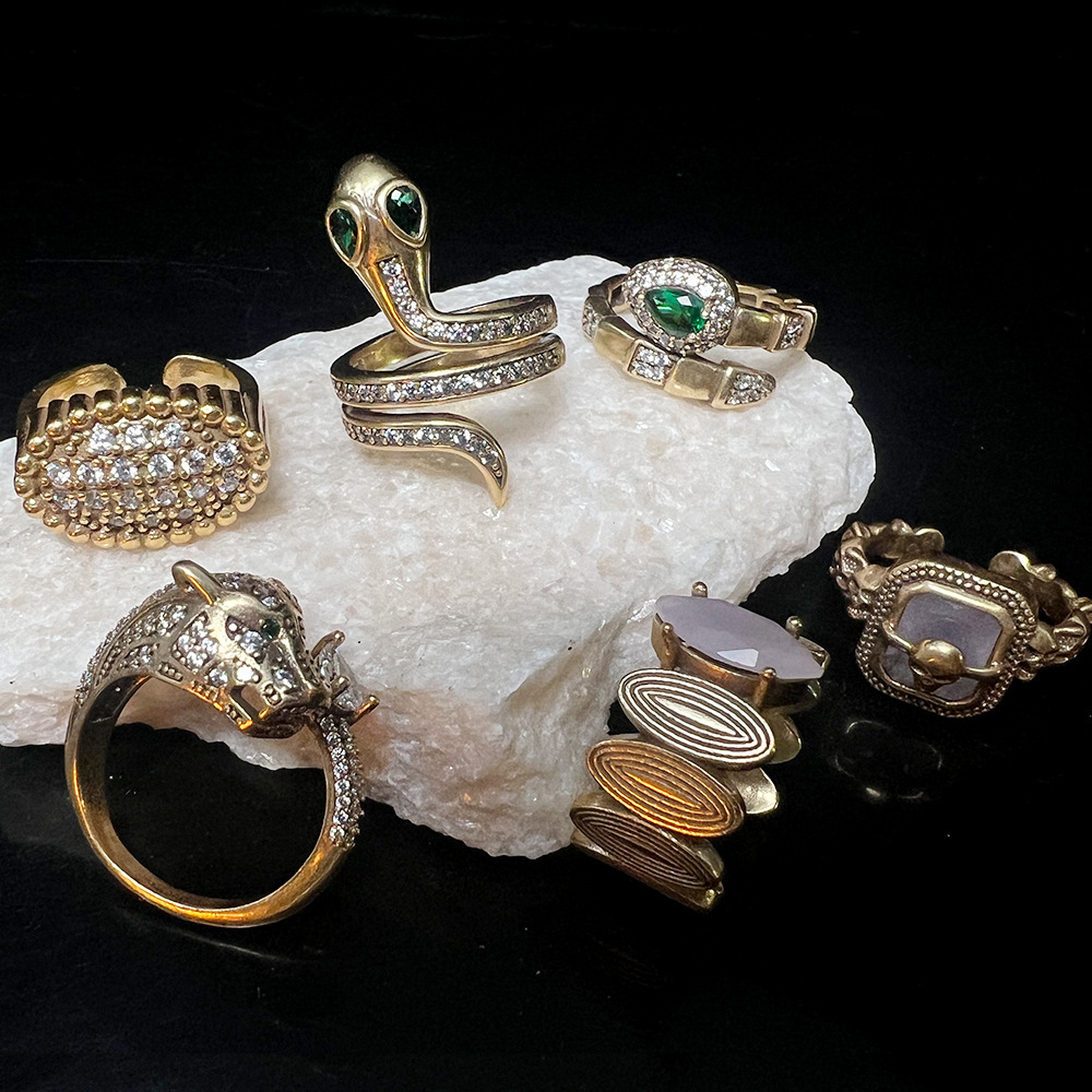 MYK2566-Snake-head Pharaoh Ancient Gold Diamond-set Exquisite High-end Open Ring