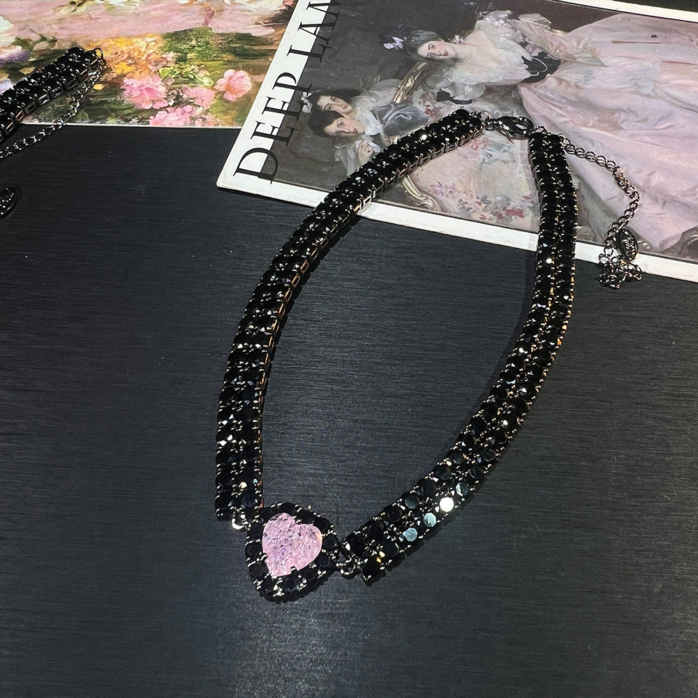 MYK2545-Sweet and cool style clavicle chain heart ice flower zircon high-end necklace and earrings