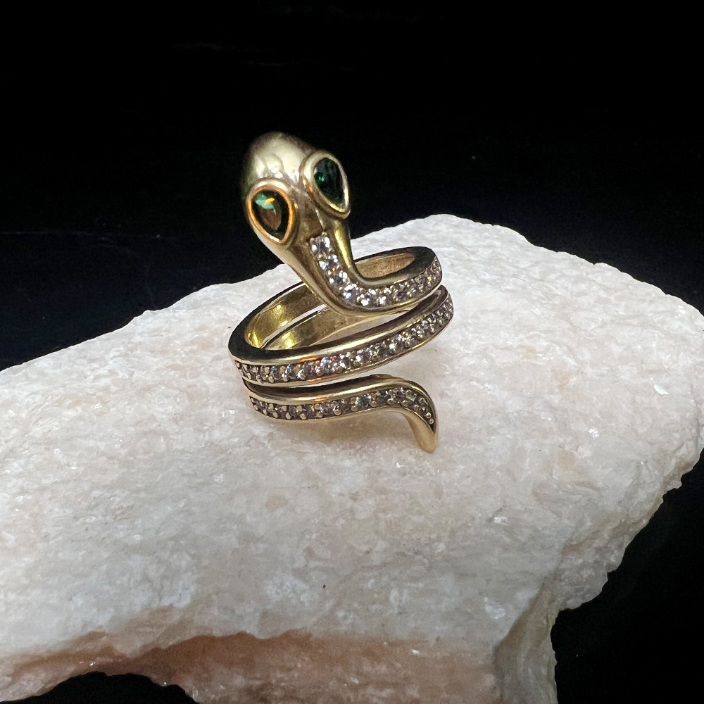 MYK2566-Snake-head Pharaoh Ancient Gold Diamond-set Exquisite High-end Open Ring