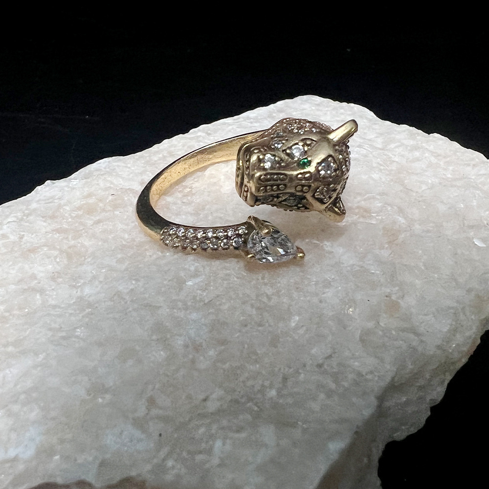 MYK2566-Snake-head Pharaoh Ancient Gold Diamond-set Exquisite High-end Open Ring