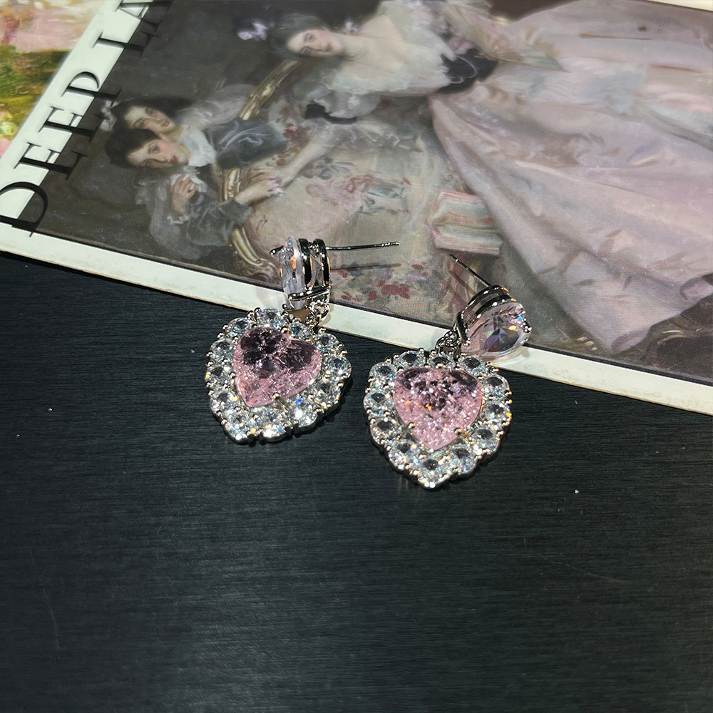 MYK2545-Sweet and cool style clavicle chain heart ice flower zircon high-end necklace and earrings