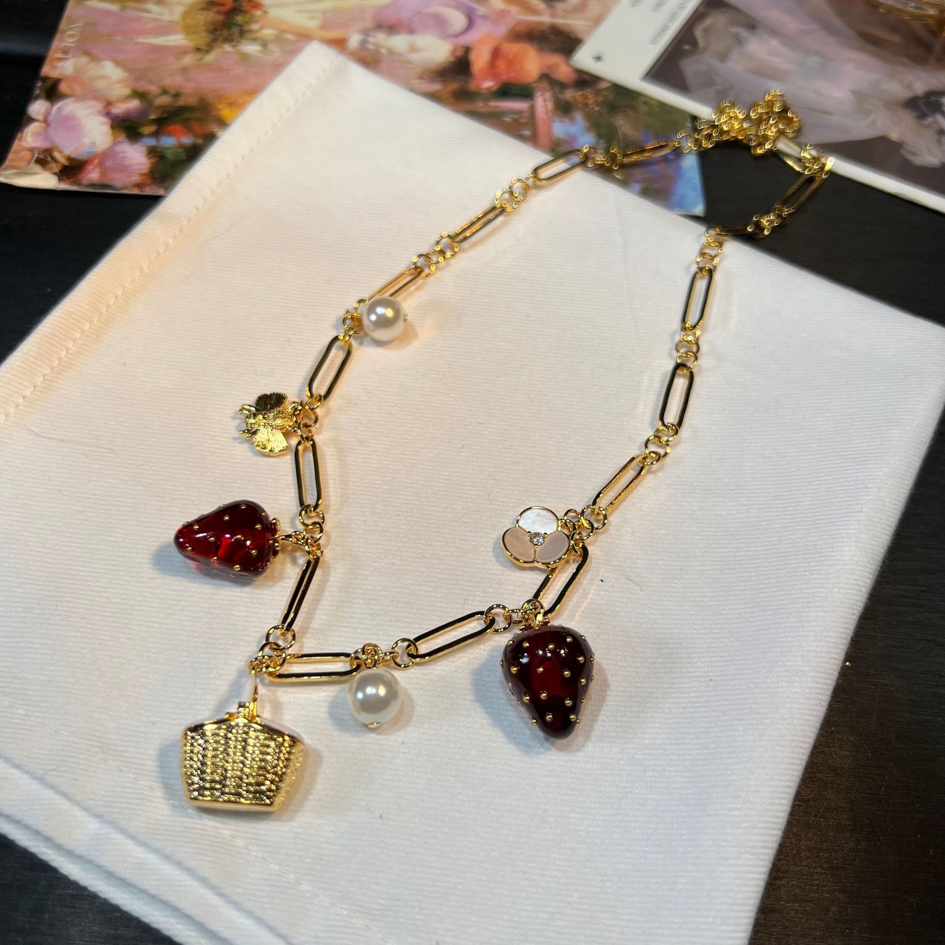MYK2561-Copper-plated gold textured fruit-themed high-end dopamine jewelry
