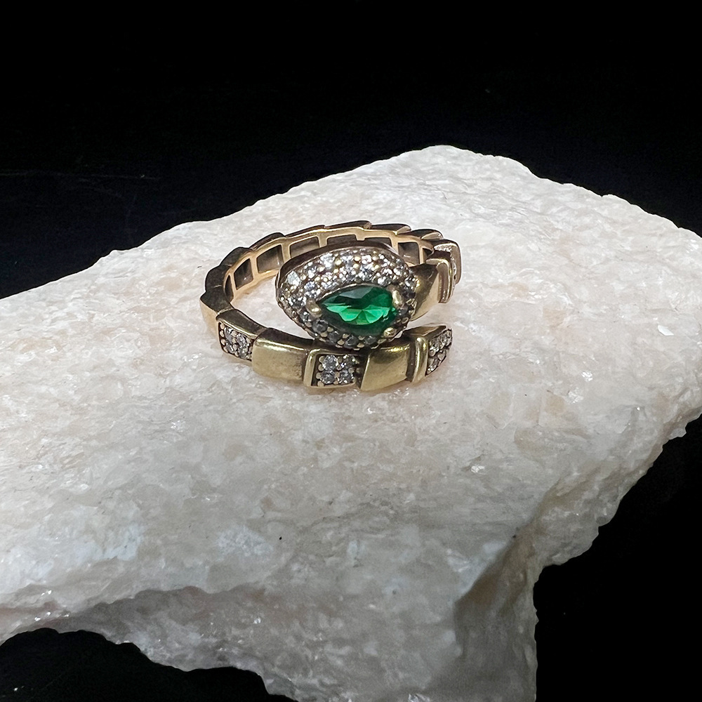 MYK2566-Snake-head Pharaoh Ancient Gold Diamond-set Exquisite High-end Open Ring