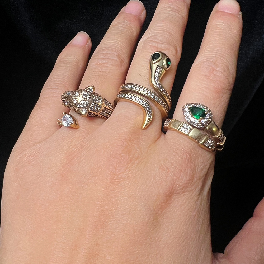 MYK2566-Snake-head Pharaoh Ancient Gold Diamond-set Exquisite High-end Open Ring